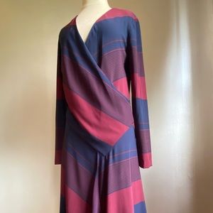 Tory Burch Lyon Navy/Burgundy stripe dress with shawl.